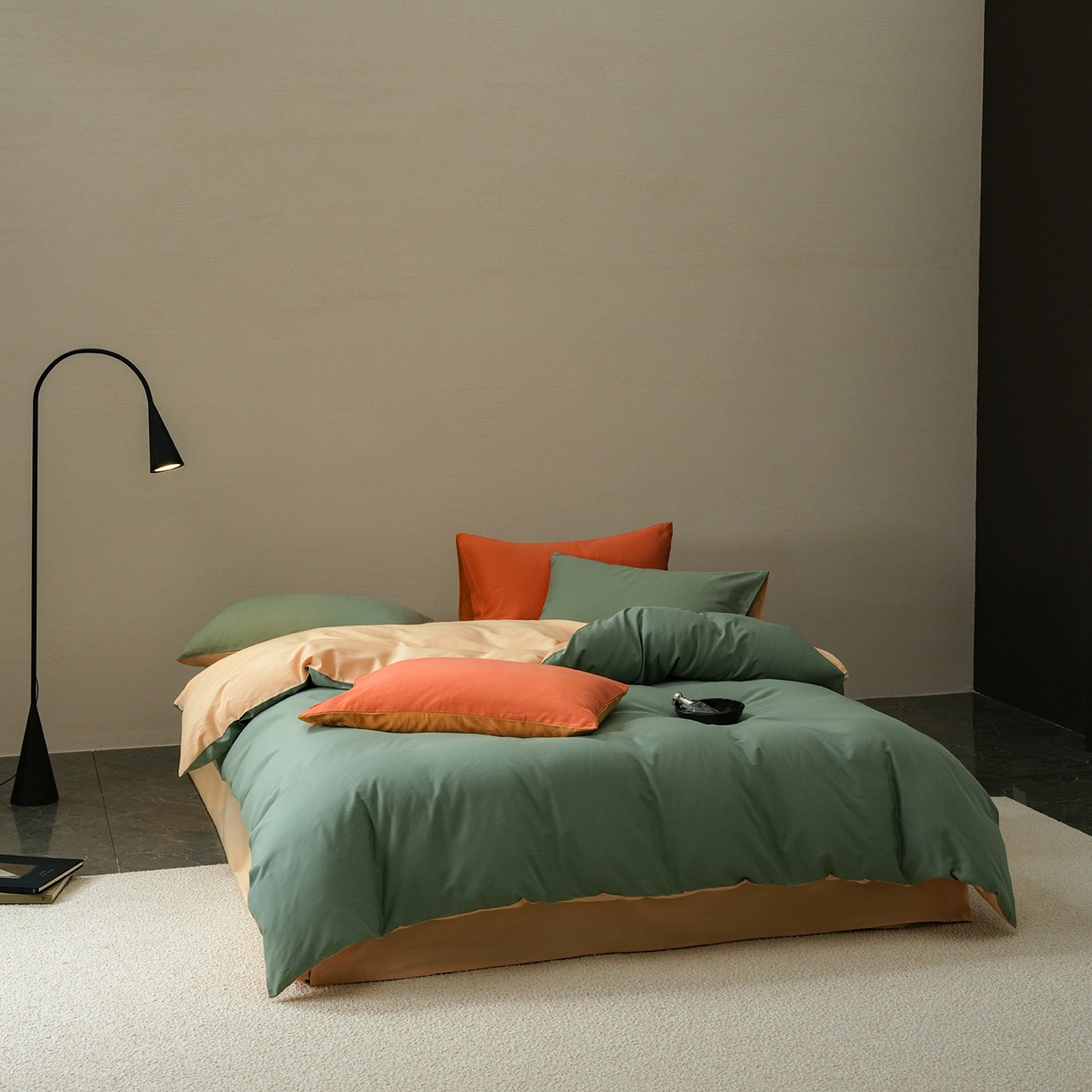 91家纺网 家纺一手货源 找家纺 禾时 2025新款A类全棉贡缎磨毛纯色四件套（礼盒包装）-风格1 松风