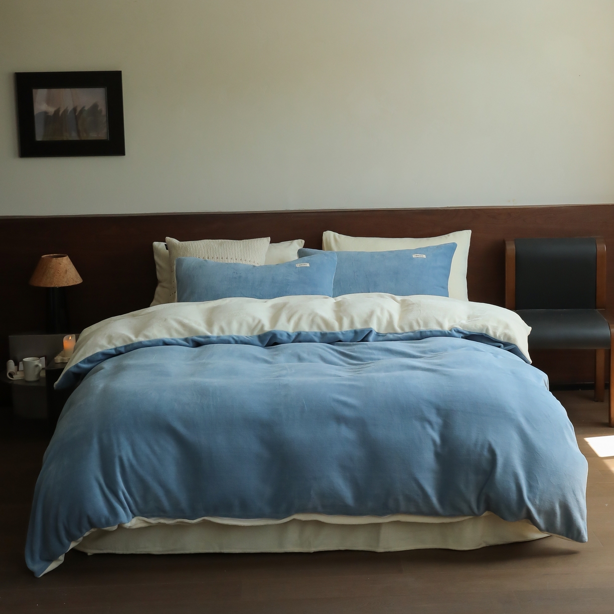 91家纺网 家纺一手货源 找家纺 （总）时光里 2025新款230克纯色简约双拼牛奶绒四件套套件