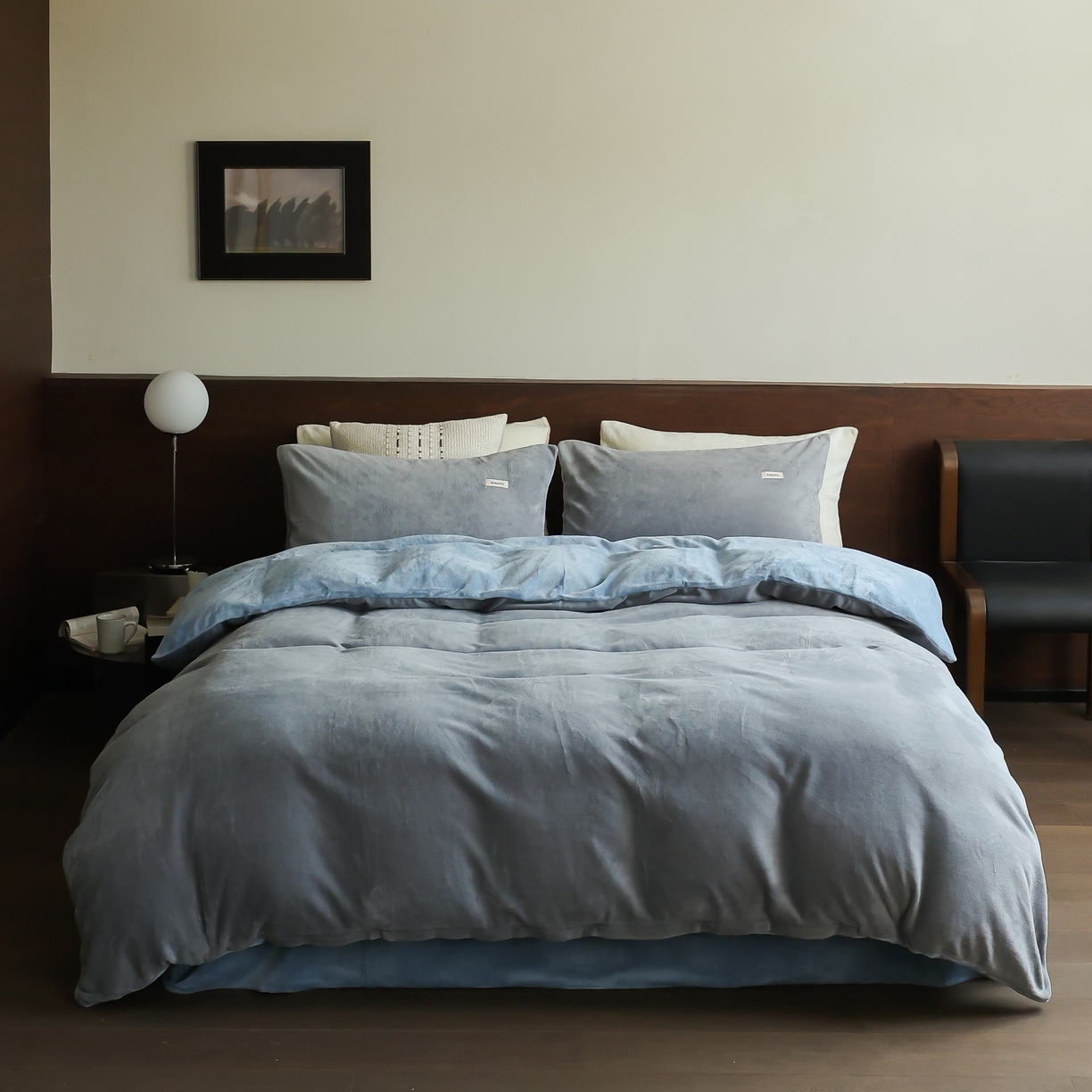 91家纺网 家纺一手货源 找家纺 （总）时光里 2025新款230克纯色简约双拼牛奶绒四件套套件