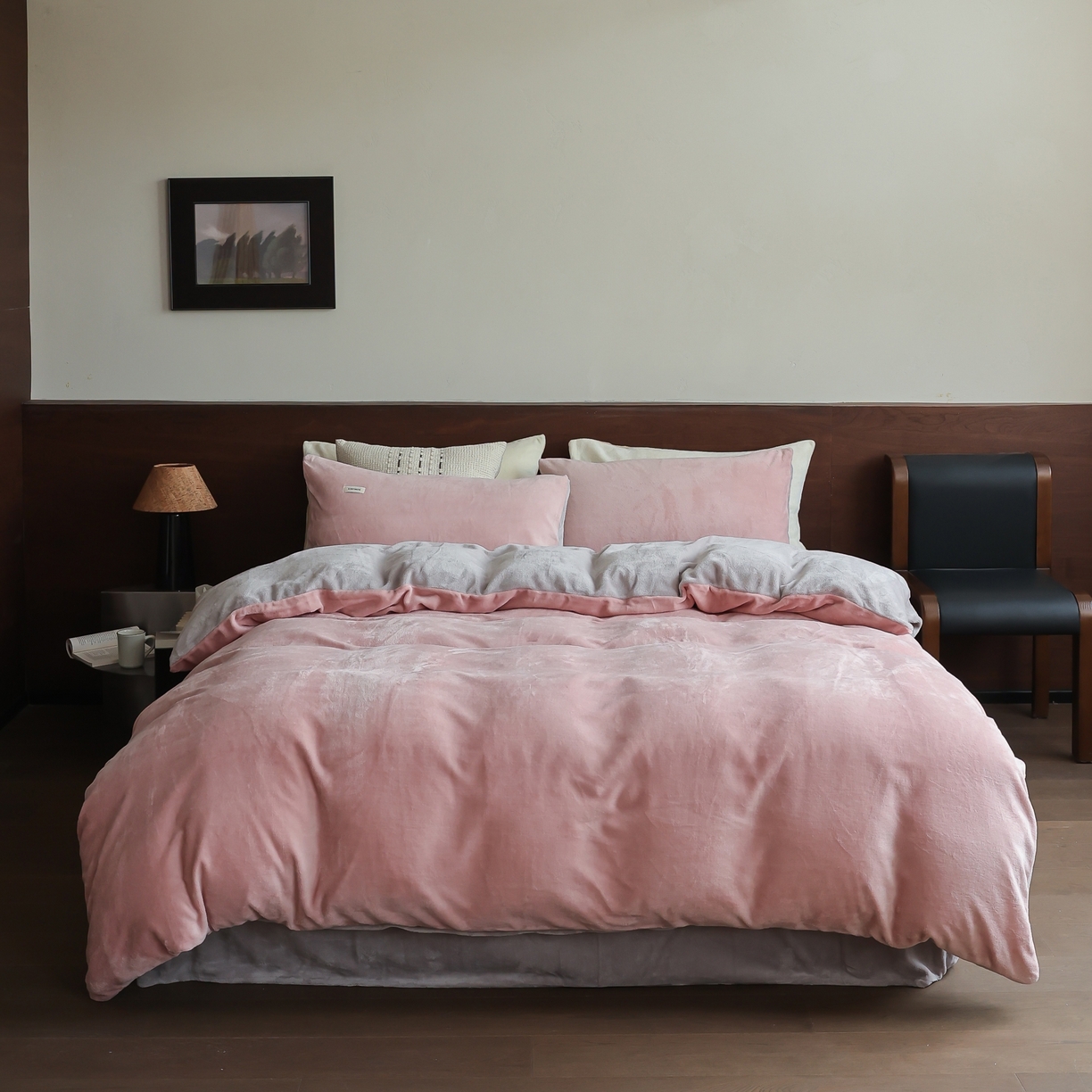 91家纺网 家纺一手货源 找家纺 （总）时光里 2025新款230克纯色简约双拼牛奶绒四件套套件