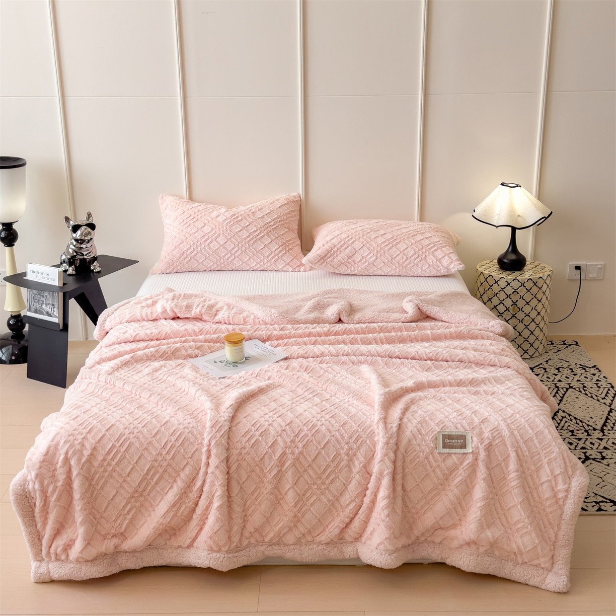 91家纺网 家纺一手货源 找家纺 慕木家纺 2025新款高克重加厚兔毛绒斜纹双层毛毯毛毯毯子（可供跨境提供买家秀） 兔兔绒-斜纹-仙女粉