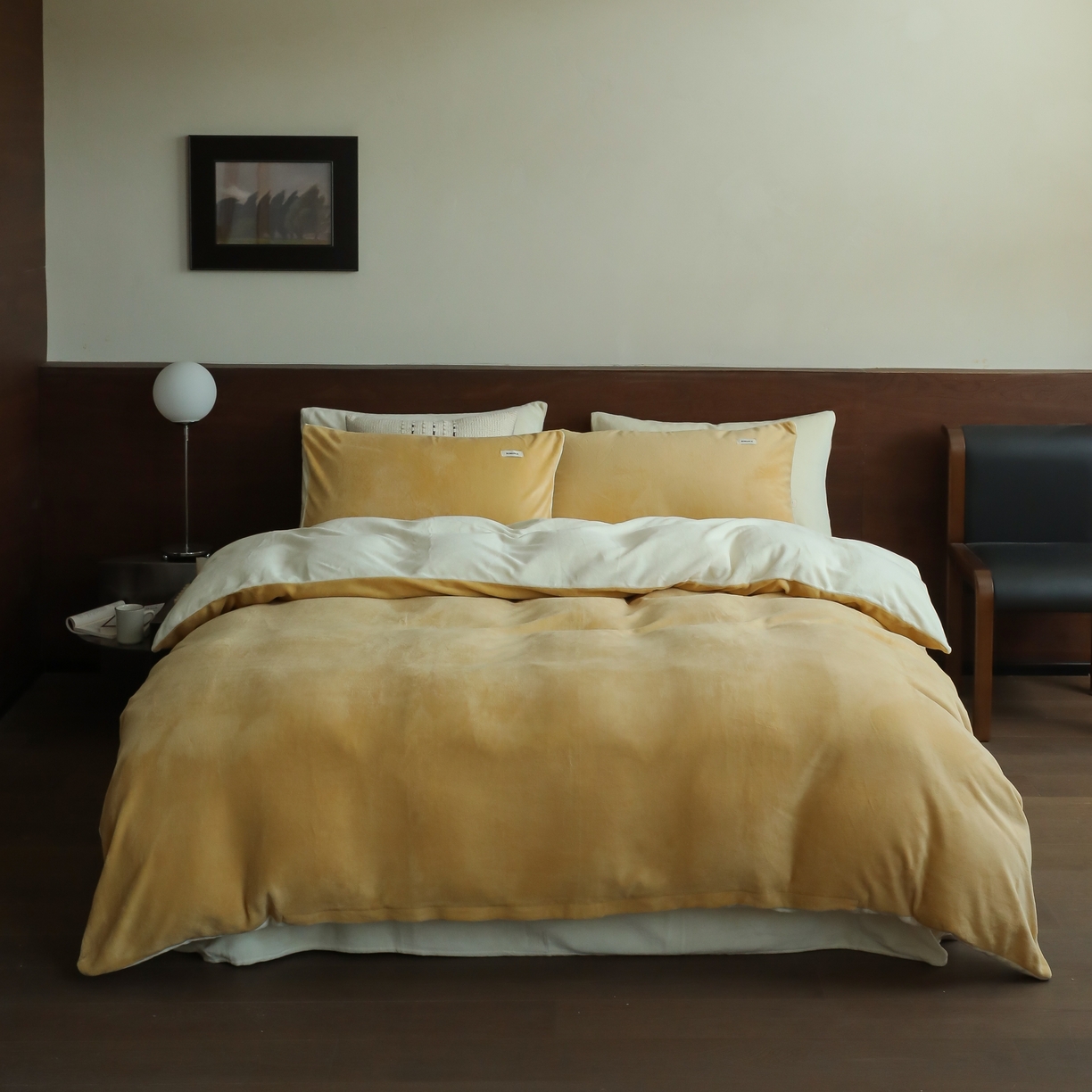 91家纺网 家纺一手货源 找家纺 （总）时光里 2025新款230克纯色简约双拼牛奶绒四件套套件