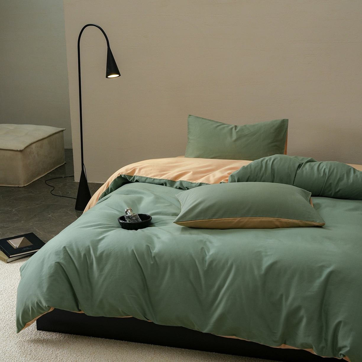 91家纺网 家纺一手货源 找家纺 禾时 2025新款A类全棉贡缎磨毛纯色四件套（礼盒包装）-风格1 松风