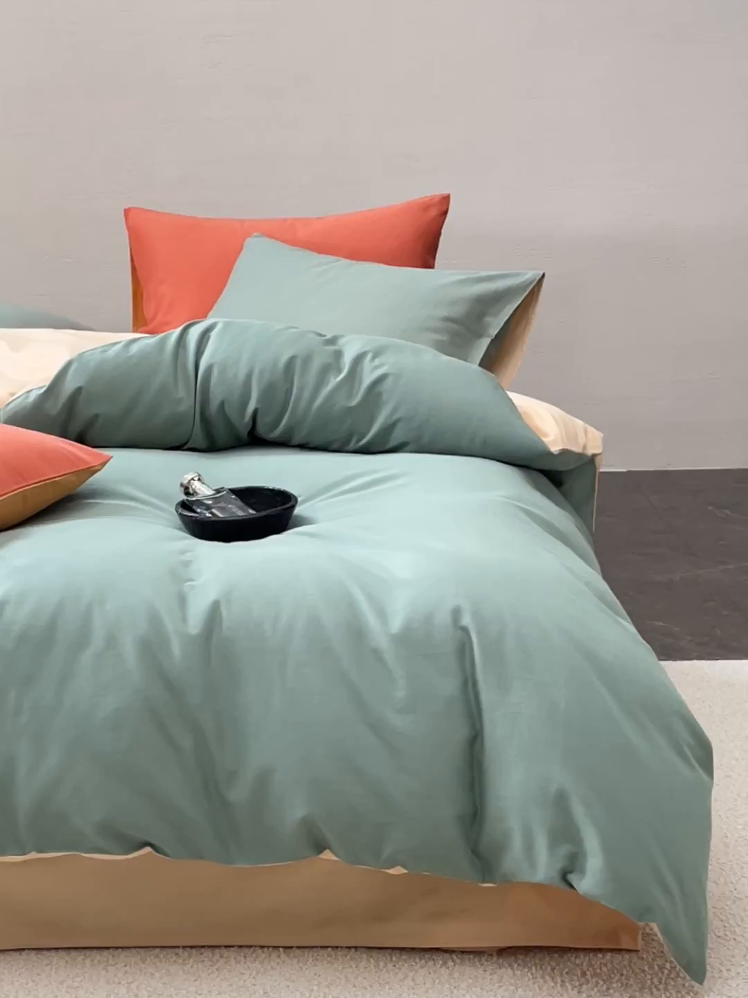 91家纺网 家纺一手货源 找家纺 禾时 2025新款A类全棉贡缎磨毛纯色四件套（礼盒包装）-风格1 松风