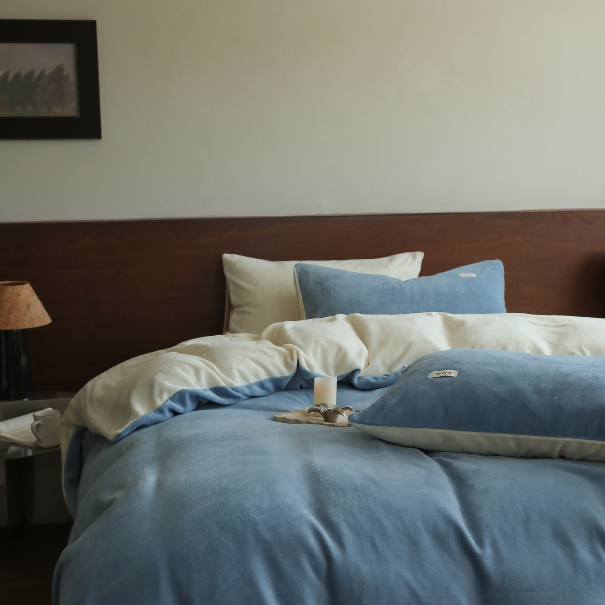 91家纺网 家纺一手货源 找家纺 （总）时光里 2025新款230克纯色简约双拼牛奶绒四件套套件