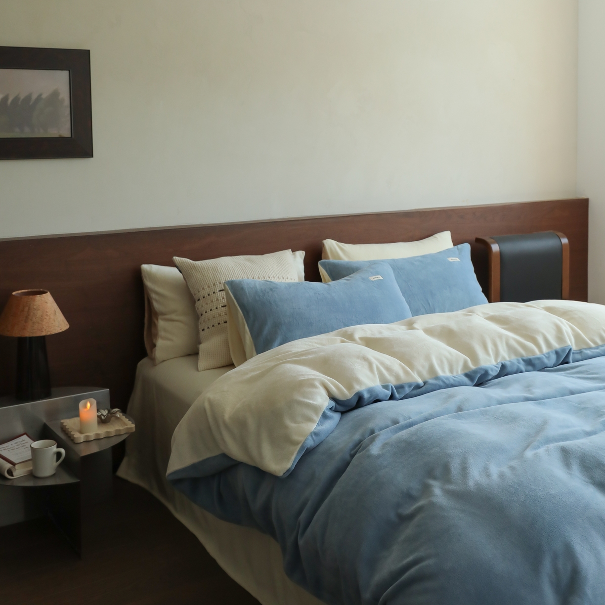 91家纺网 家纺一手货源 找家纺 （总）时光里 2025新款230克纯色简约双拼牛奶绒四件套套件