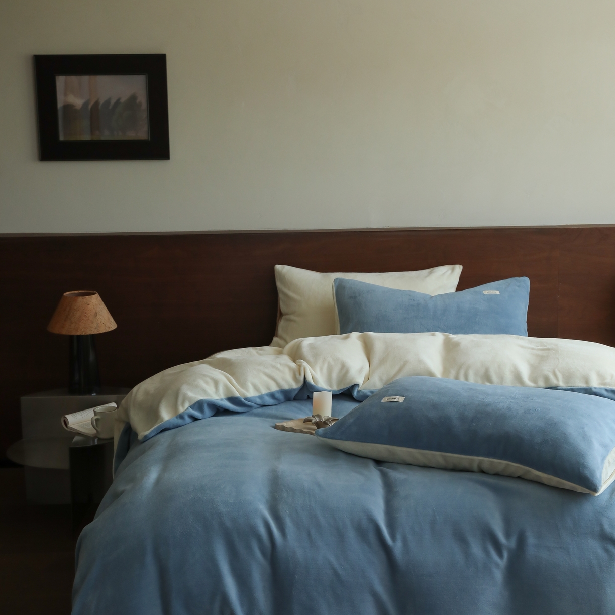 91家纺网 家纺一手货源 找家纺 （总）时光里 2025新款230克纯色简约双拼牛奶绒四件套套件