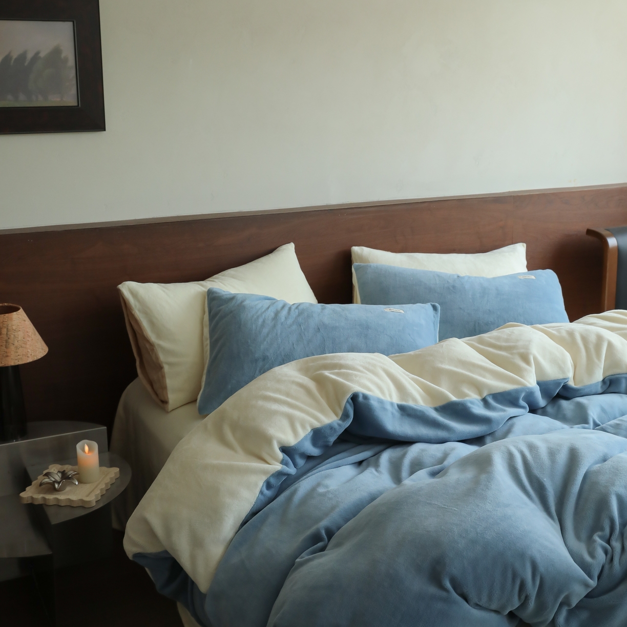 91家纺网 家纺一手货源 找家纺 （总）时光里 2025新款230克纯色简约双拼牛奶绒四件套套件