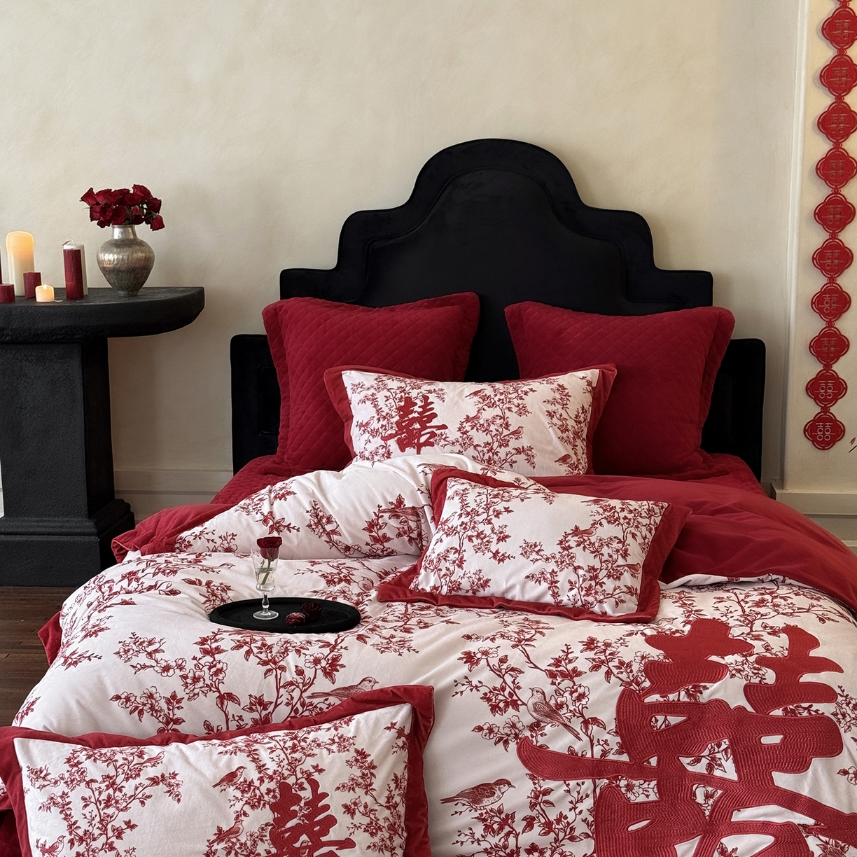 91家纺网 家纺一手货源 找家纺 江涞 2025新款高克重婴肤绒数码印花高端刺绣四件套-合欢 合欢-白