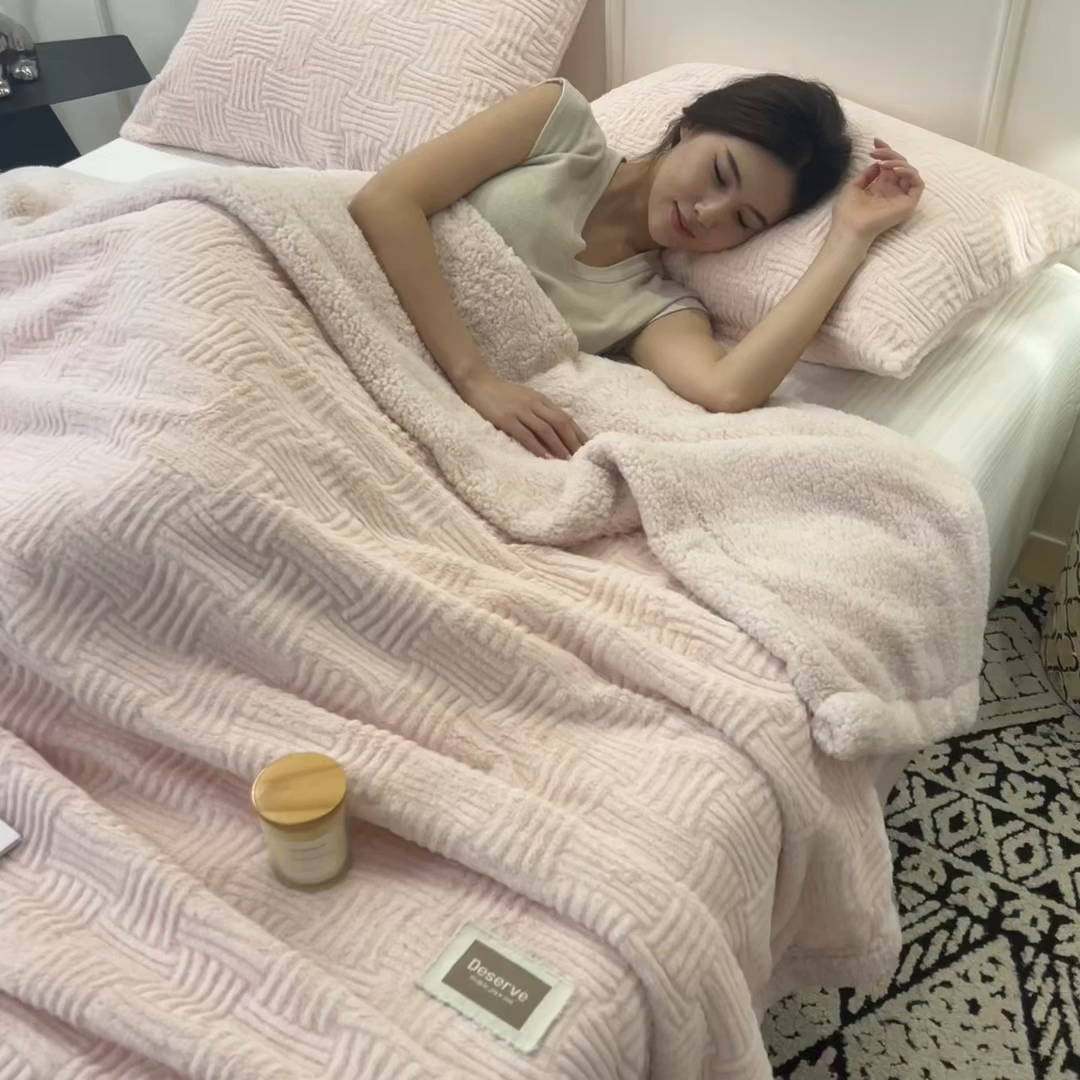 91家纺网 家纺一手货源 找家纺 慕木家纺 2025新款高克重加厚兔毛绒斜纹双层毛毯毛毯毯子（可供跨境提供买家秀） 兔兔绒-斜纹-仙女粉