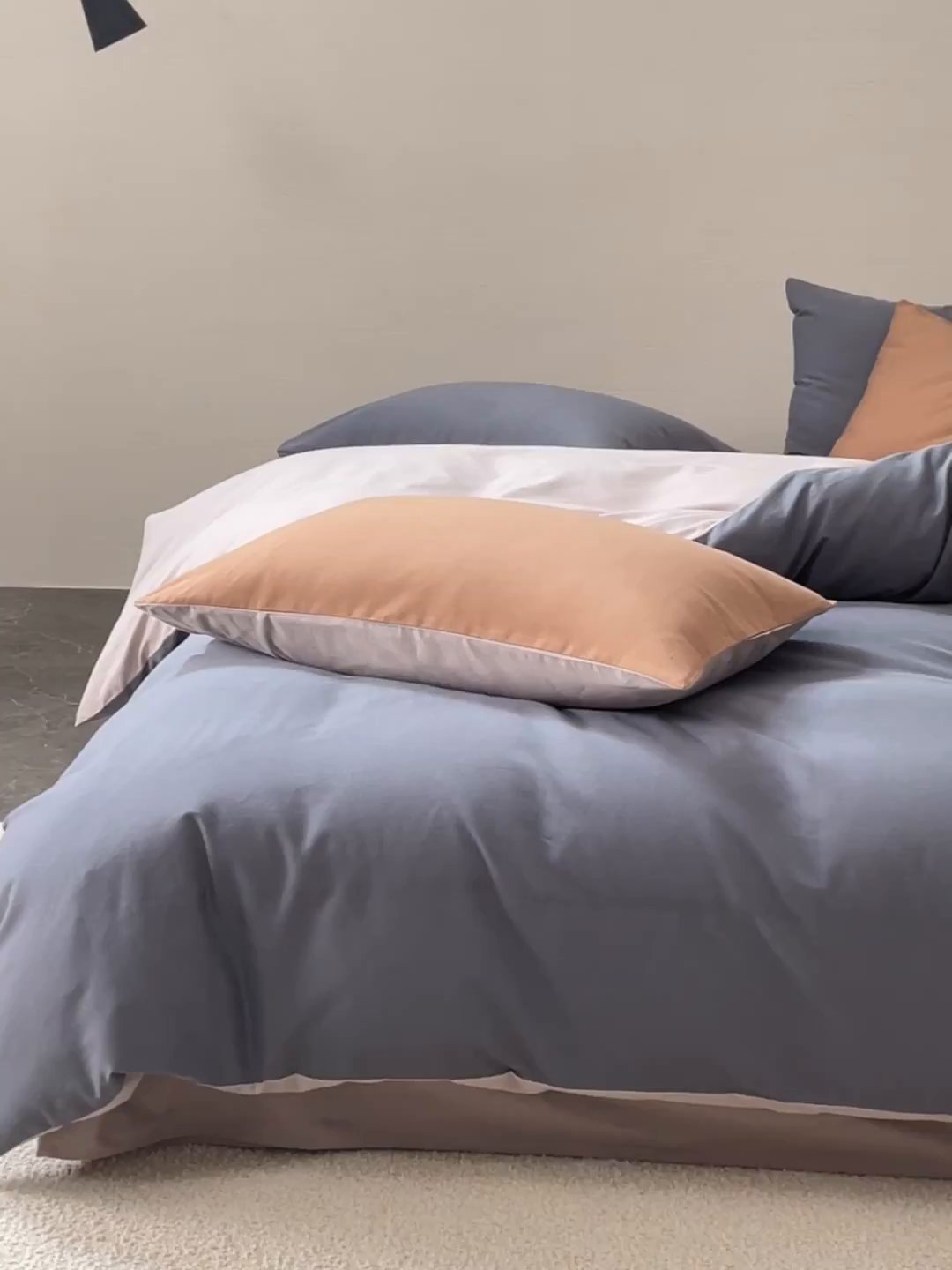 91家纺网 家纺一手货源 找家纺 禾时 2025新款A类全棉贡缎磨毛纯色四件套（礼盒包装）-风格1 钛苏