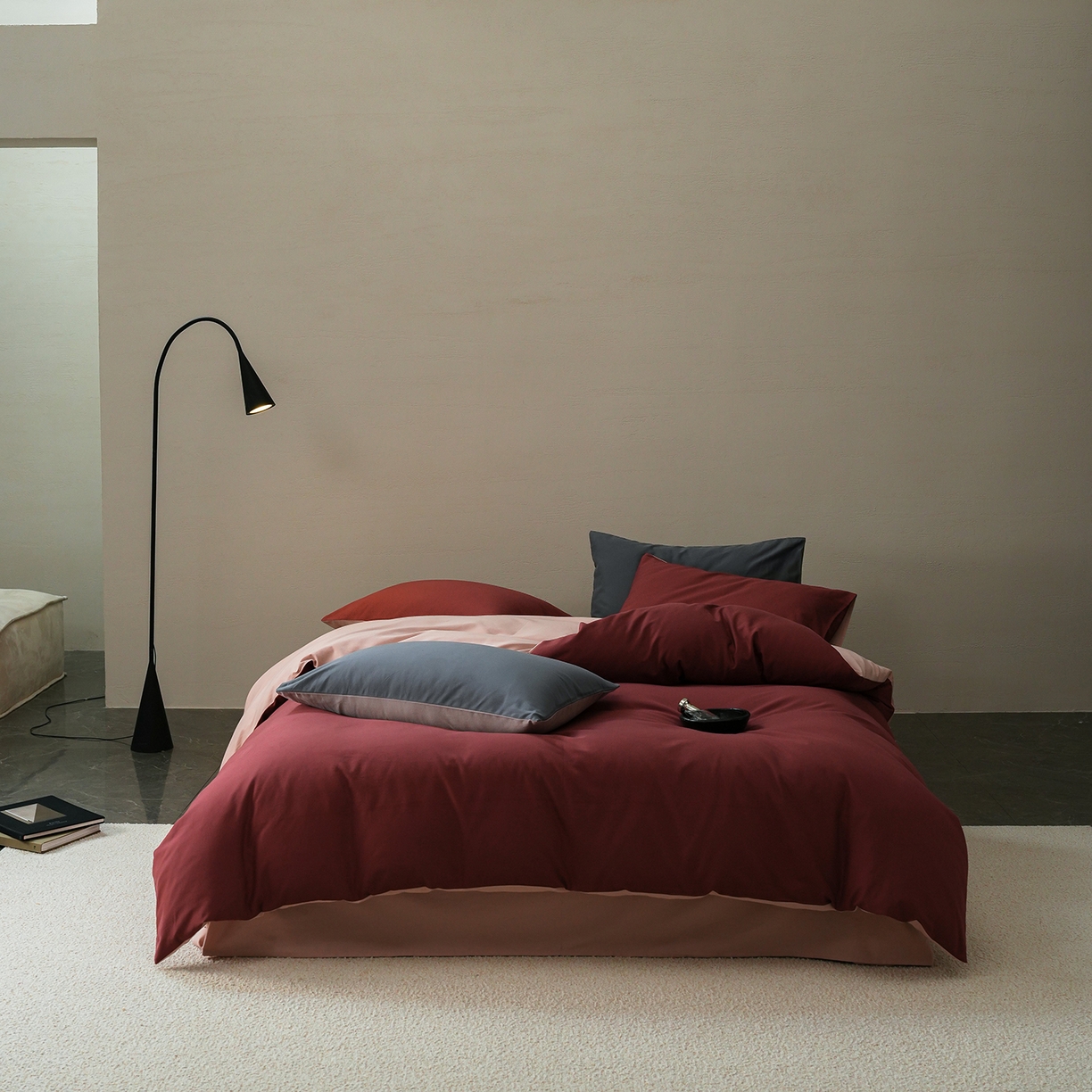 禾时 2025新款A类全棉贡缎磨毛纯色四件套（礼盒包装）-风格1 维粉