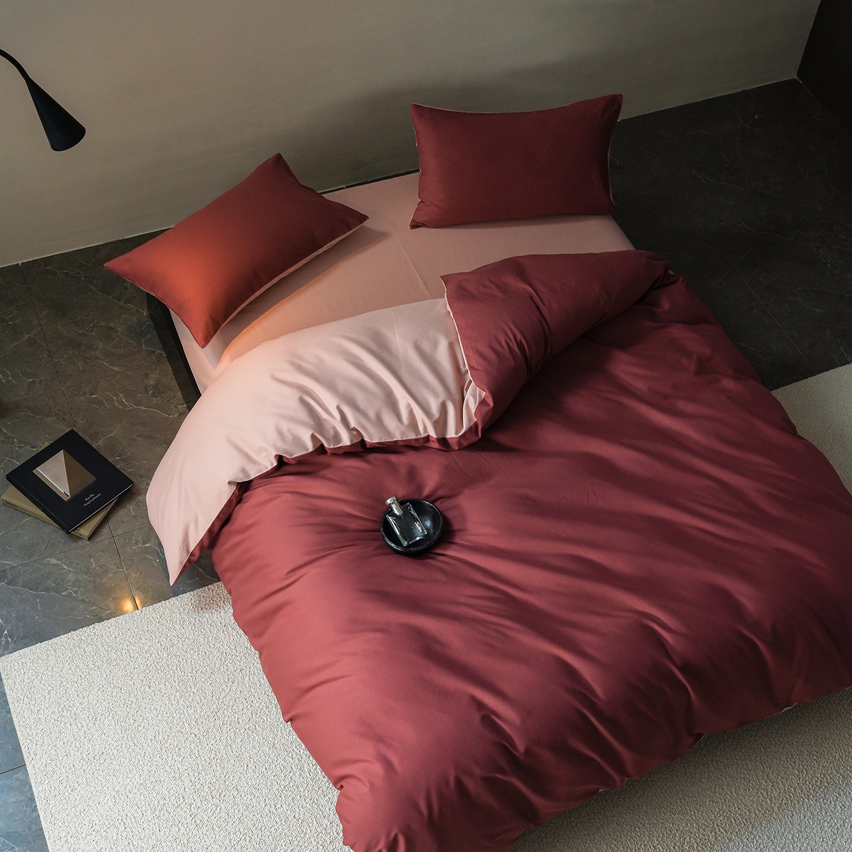 91家纺网 家纺一手货源 找家纺 禾时 2025新款A类全棉贡缎磨毛纯色四件套（礼盒包装）-风格1 维粉