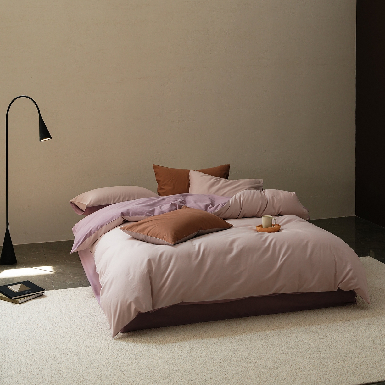 91家纺网 家纺一手货源 找家纺 禾时 2025新款A类全棉贡缎磨毛纯色四件套（礼盒包装）-风格1 溪紫