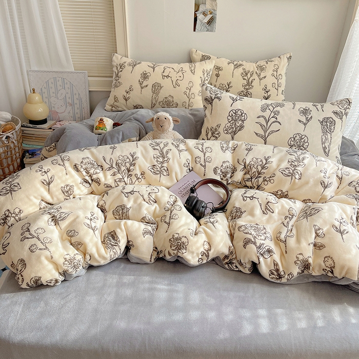 91家纺网 家纺一手货源 找家纺 yyds网供 2025新款萌趣四件套卡通花卉牛奶绒三件套加厚保暖裸睡治愈防静电 丛林兔影斯基