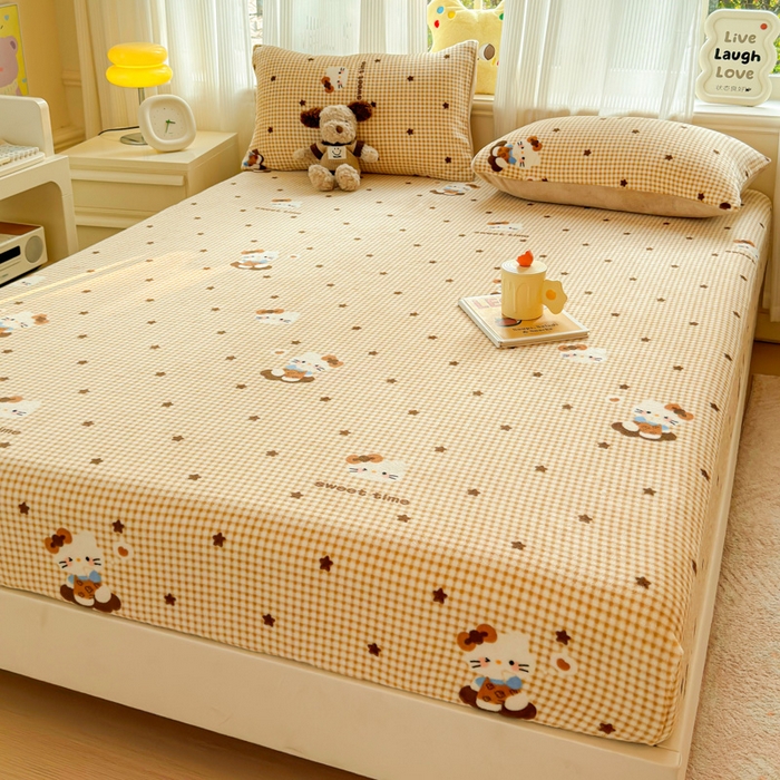 91家纺网 家纺一手货源 找家纺 澜妃 2025新款高克重软软糯糯牛奶绒单床笠CL系列（小红书推荐） CL-可可猫星