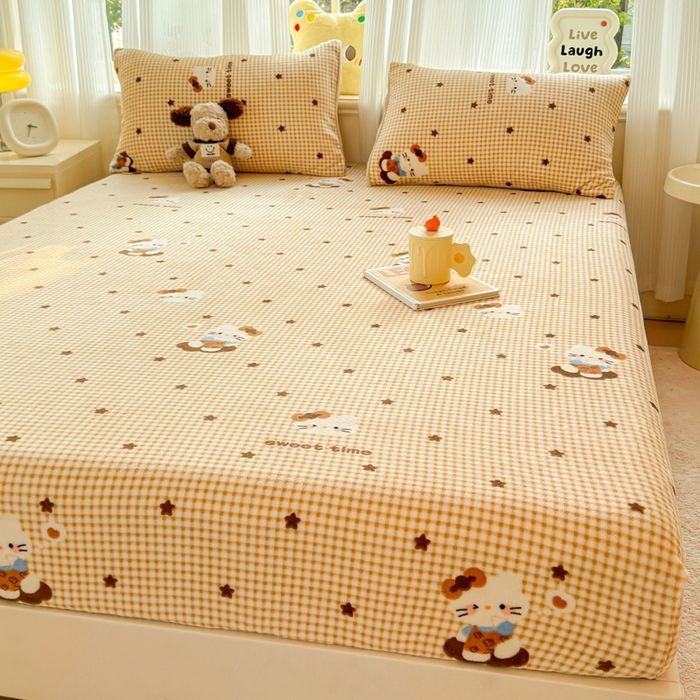 91家纺网 家纺一手货源 找家纺 澜妃 2025新款高克重软软糯糯牛奶绒单床笠CL系列（小红书推荐） CL-可可猫星