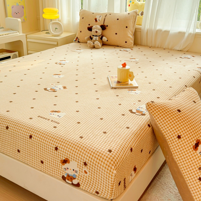 91家纺网 家纺一手货源 找家纺 澜妃 2025新款高克重软软糯糯牛奶绒单床笠CL系列（小红书推荐） CL-可可猫星