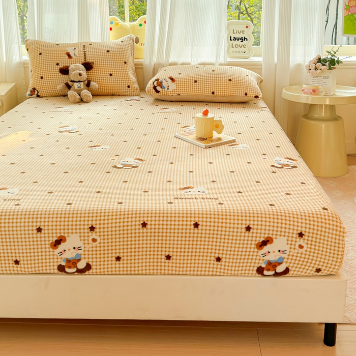 91家纺网 家纺一手货源 找家纺 澜妃 2025新款高克重软软糯糯牛奶绒单床笠CL系列（小红书推荐） CL-可可猫星