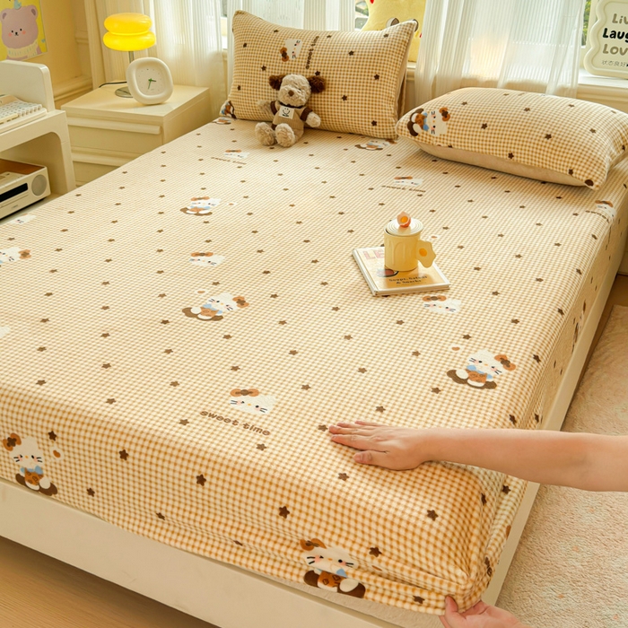 91家纺网 家纺一手货源 找家纺 澜妃 2025新款高克重软软糯糯牛奶绒单床笠CL系列（小红书推荐） CL-可可猫星