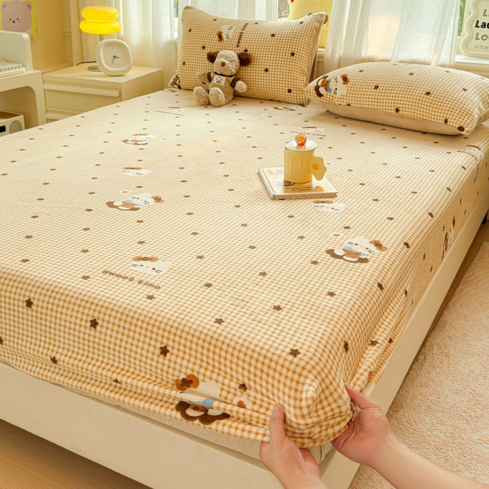 91家纺网 家纺一手货源 找家纺 澜妃 2025新款高克重软软糯糯牛奶绒单床笠CL系列（小红书推荐） CL-可可猫星