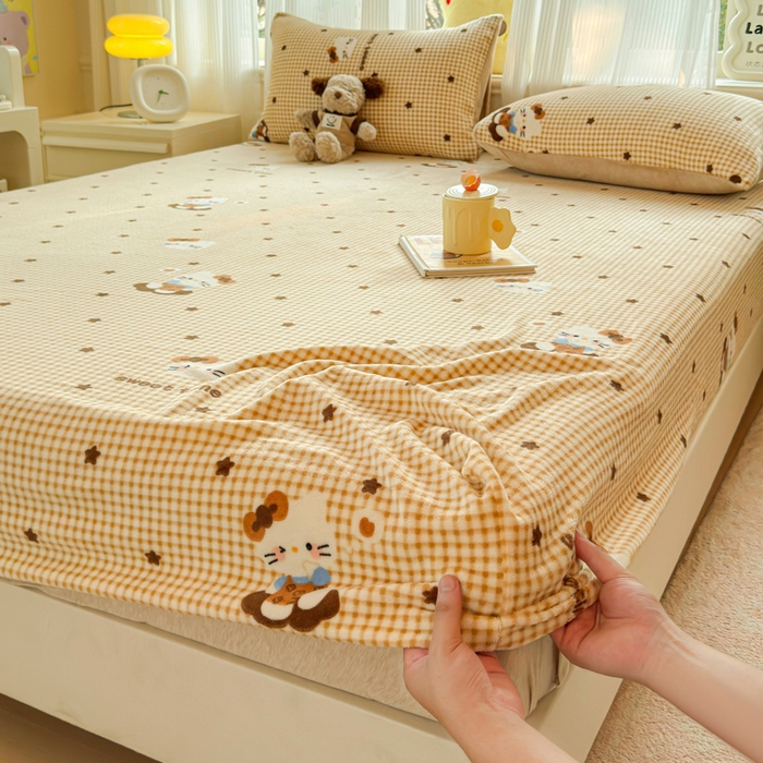 91家纺网 家纺一手货源 找家纺 澜妃 2025新款高克重软软糯糯牛奶绒单床笠CL系列（小红书推荐） CL-可可猫星