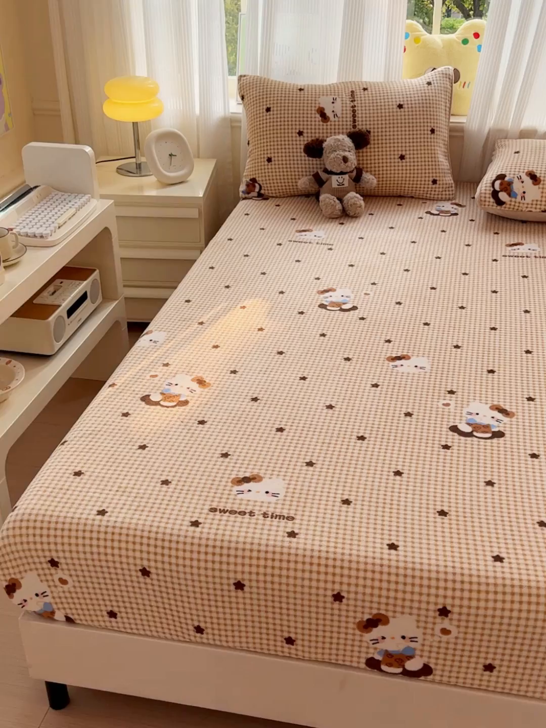 91家纺网 家纺一手货源 找家纺 澜妃 2025新款高克重软软糯糯牛奶绒单床笠CL系列（小红书推荐） CL-可可猫星