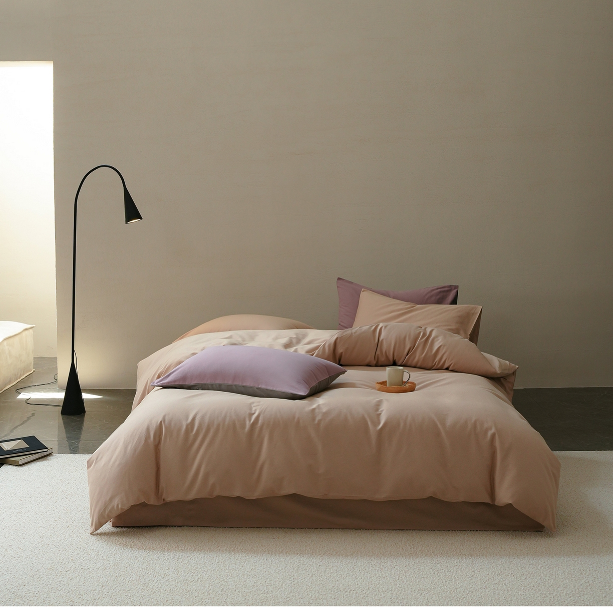 禾时 2025新款A类全棉贡缎磨毛纯色四件套（礼盒包装）-风格1 鱼肚