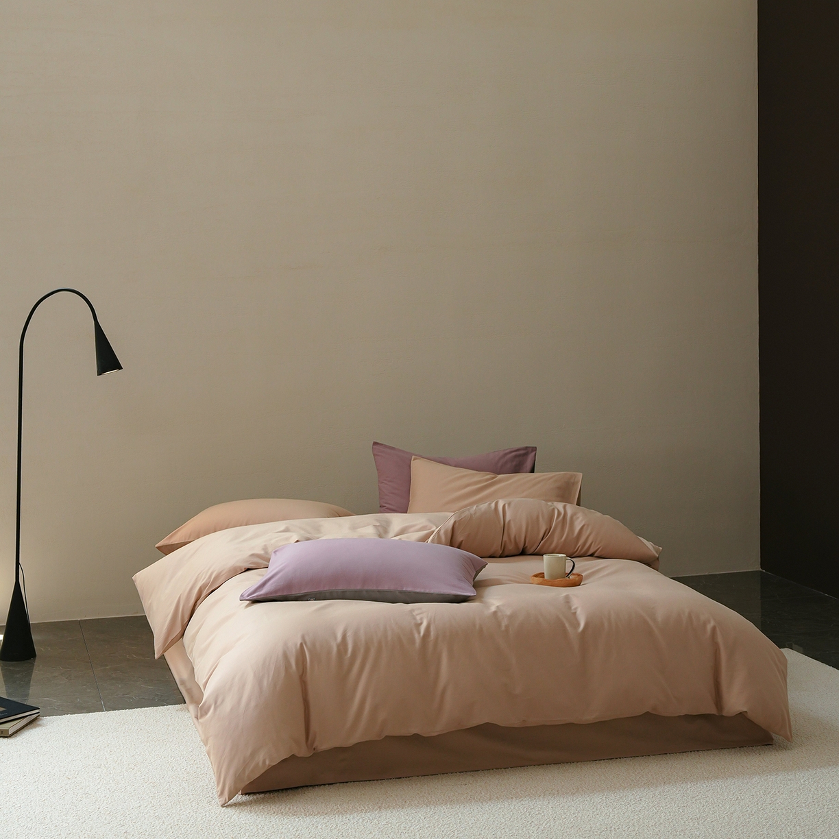 91家纺网 家纺一手货源 找家纺 禾时 2025新款A类全棉贡缎磨毛纯色四件套（礼盒包装）-风格1 鱼肚