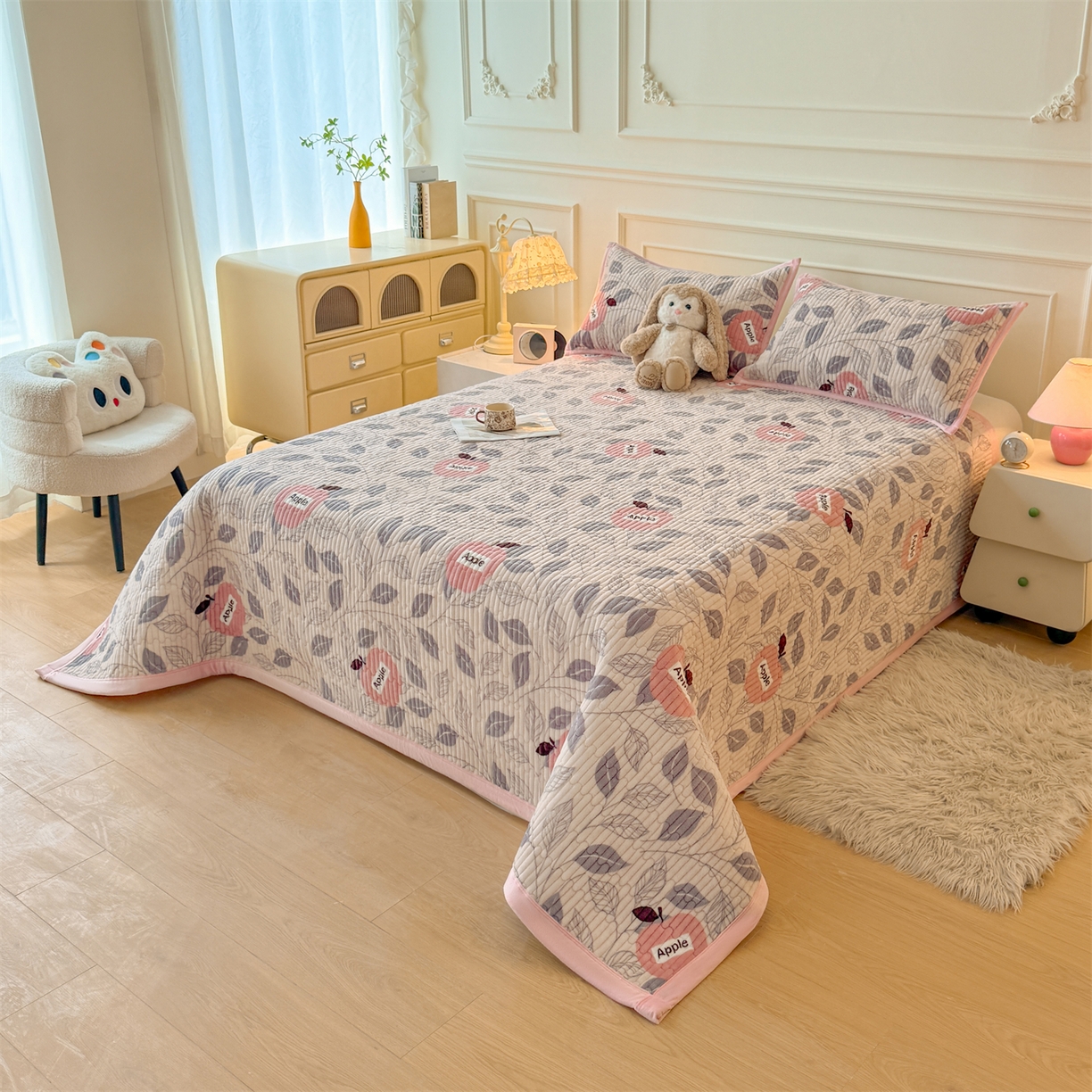 91家纺网 家纺一手货源 找家纺 慕木家纺 2025新款高克重牛奶绒小清新印花卡通夹棉单床盖床盖单件（提供买家秀) 牛奶绒床盖-伦伯特