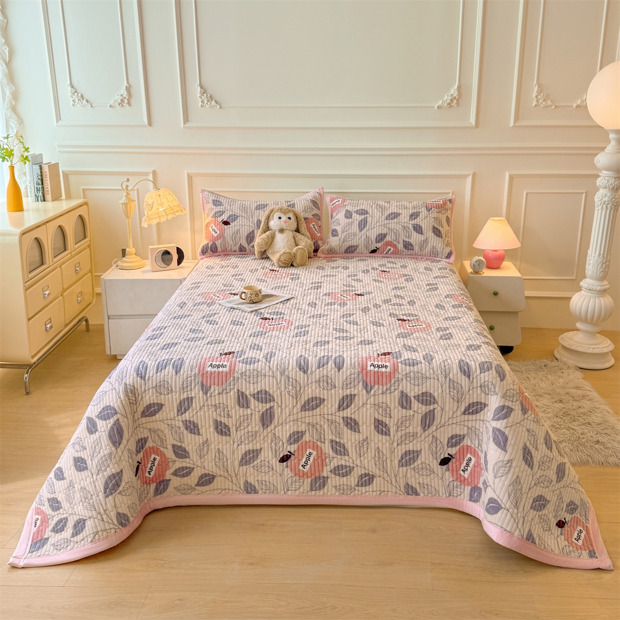 91家纺网 家纺一手货源 找家纺 慕木家纺 2025新款高克重牛奶绒小清新印花卡通夹棉单床盖床盖单件（提供买家秀) 牛奶绒床盖-伦伯特