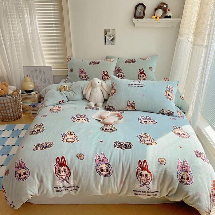 91家纺网 家纺一手货源 找家纺 yyds网供 2025新款萌趣四件套卡通花卉牛奶绒三件套加厚保暖裸睡治愈防静电 拉布精灵