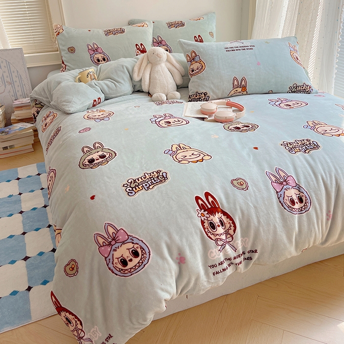 91家纺网 家纺一手货源 找家纺 yyds网供 2025新款萌趣四件套卡通花卉牛奶绒三件套加厚保暖裸睡治愈防静电 拉布精灵