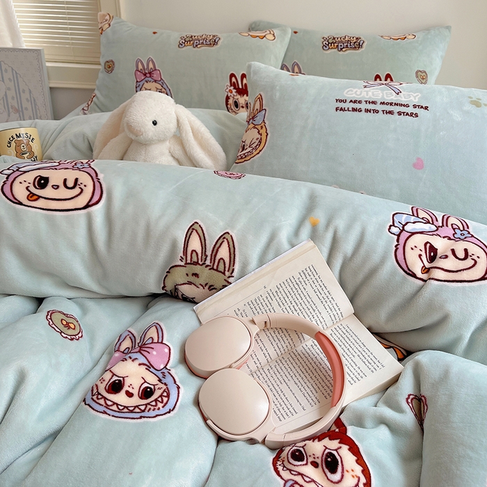 91家纺网 家纺一手货源 找家纺 yyds网供 2025新款萌趣四件套卡通花卉牛奶绒三件套加厚保暖裸睡治愈防静电 拉布精灵