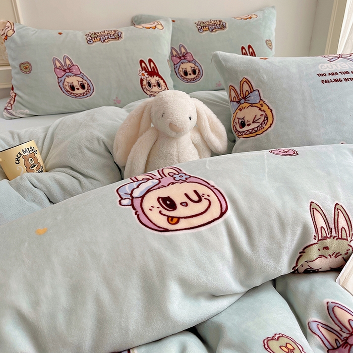 91家纺网 家纺一手货源 找家纺 yyds网供 2025新款萌趣四件套卡通花卉牛奶绒三件套加厚保暖裸睡治愈防静电 拉布精灵