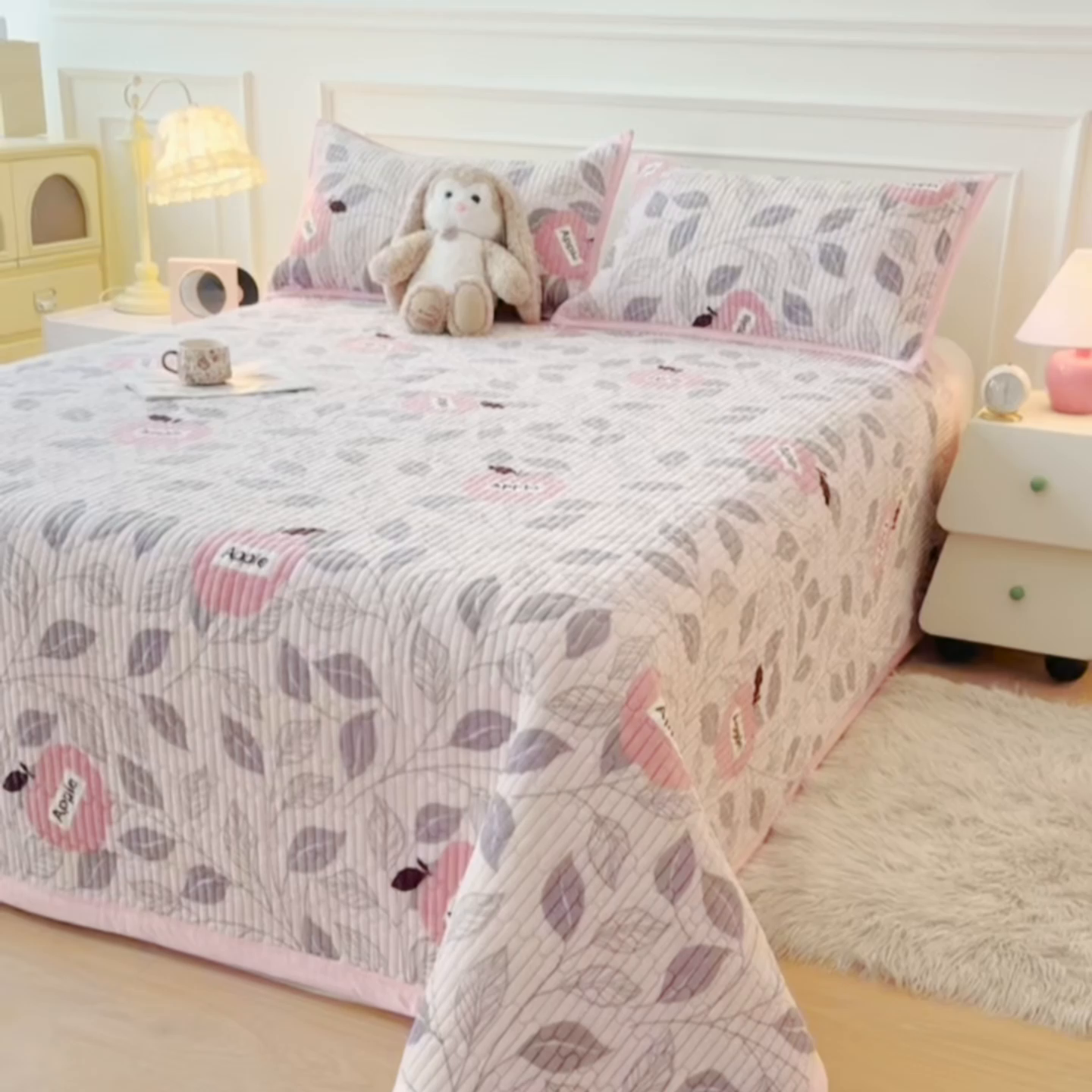 91家纺网 家纺一手货源 找家纺 慕木家纺 2025新款高克重牛奶绒小清新印花卡通夹棉单床盖床盖单件（提供买家秀) 牛奶绒床盖-伦伯特