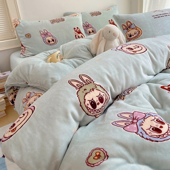 91家纺网 家纺一手货源 找家纺 yyds网供 2025新款萌趣四件套卡通花卉牛奶绒三件套加厚保暖裸睡治愈防静电 拉布精灵