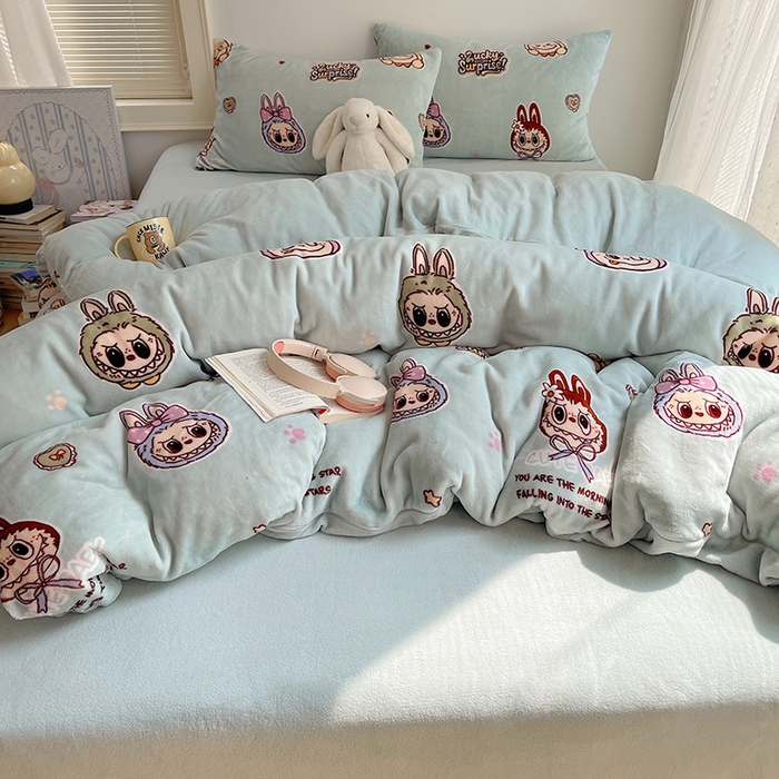 91家纺网 家纺一手货源 找家纺 yyds网供 2025新款萌趣四件套卡通花卉牛奶绒三件套加厚保暖裸睡治愈防静电 拉布精灵