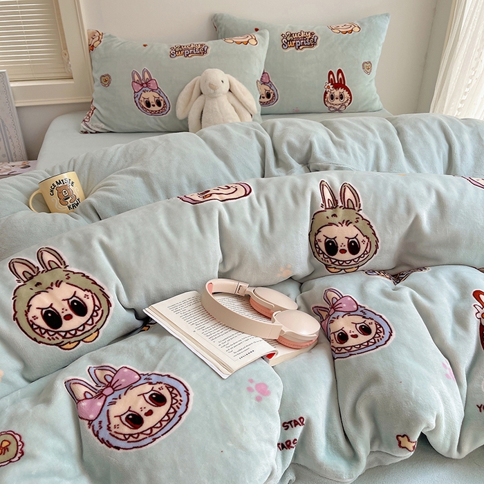 91家纺网 家纺一手货源 找家纺 yyds网供 2025新款萌趣四件套卡通花卉牛奶绒三件套加厚保暖裸睡治愈防静电 拉布精灵