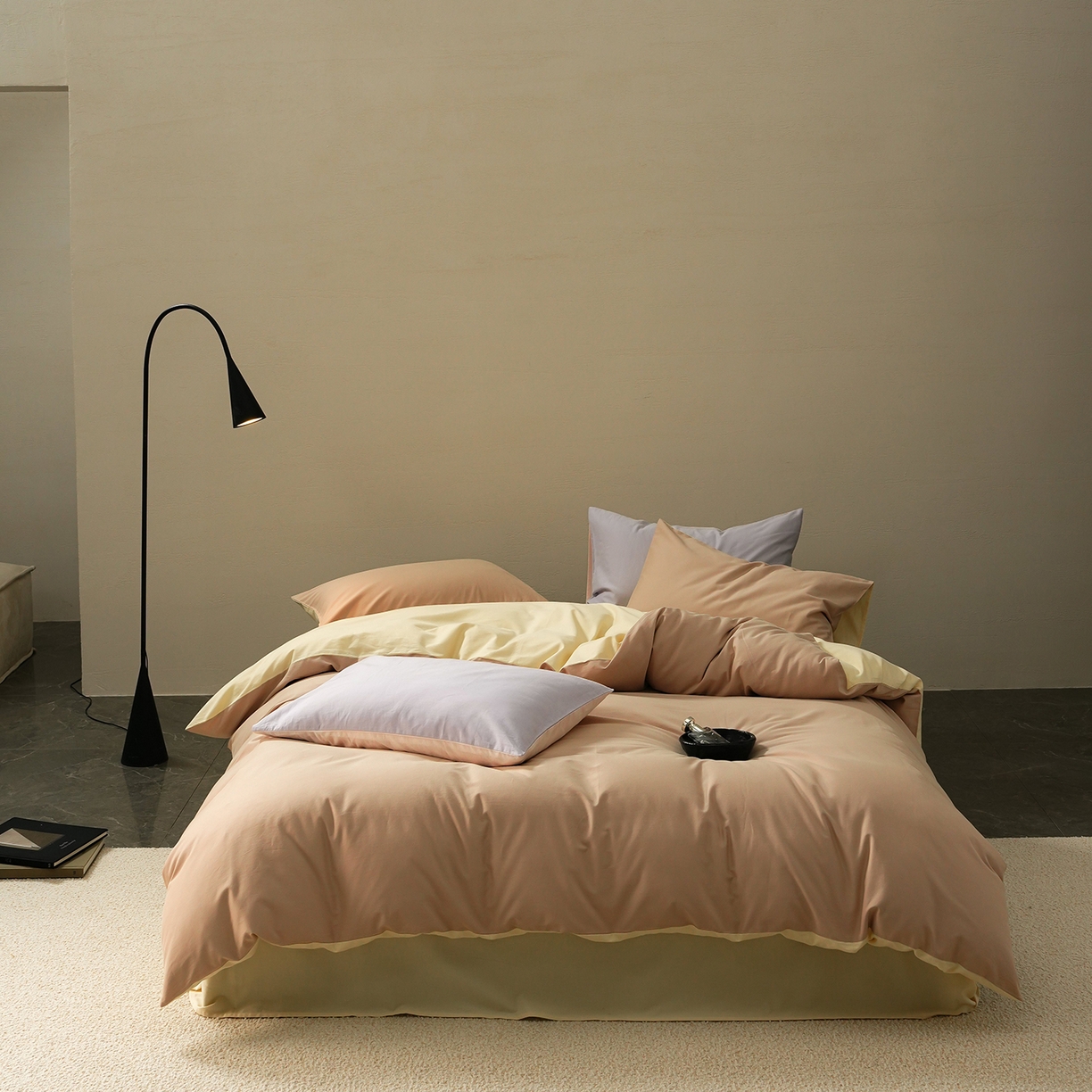 禾时 2025新款A类全棉贡缎磨毛纯色四件套（礼盒包装）-风格1 鱼月