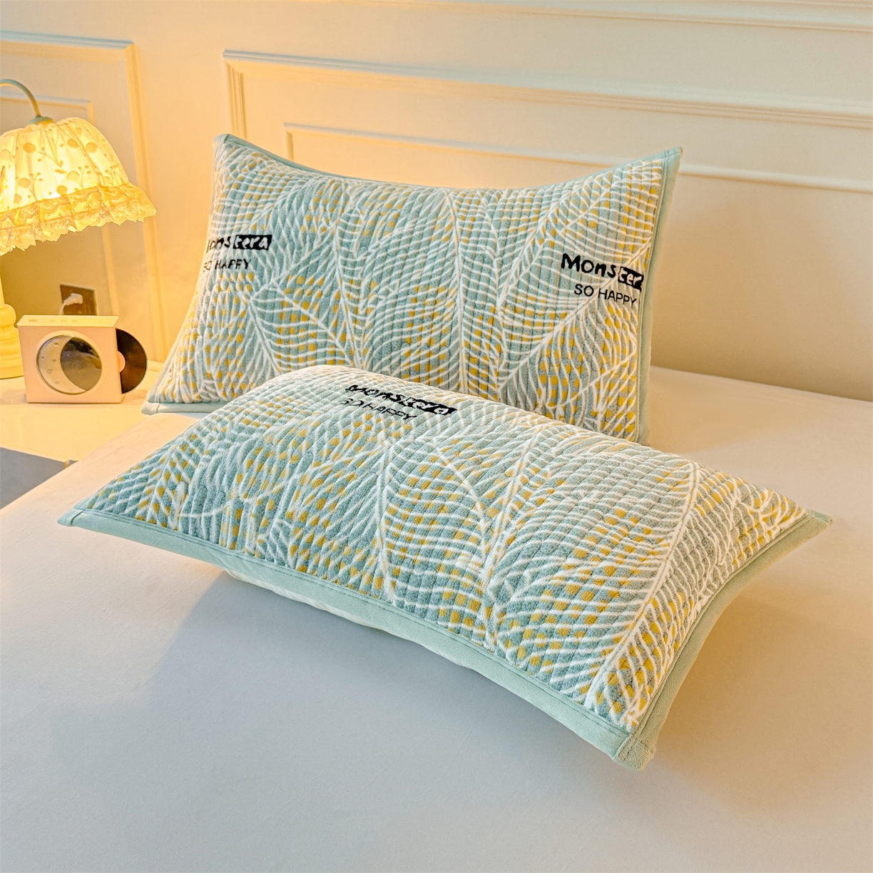 91家纺网 家纺一手货源 找家纺 慕木家纺 2025新款高克重牛奶绒小清新印花卡通夹棉单床盖床盖单件（提供买家秀) 牛奶绒床盖-绿柏叶