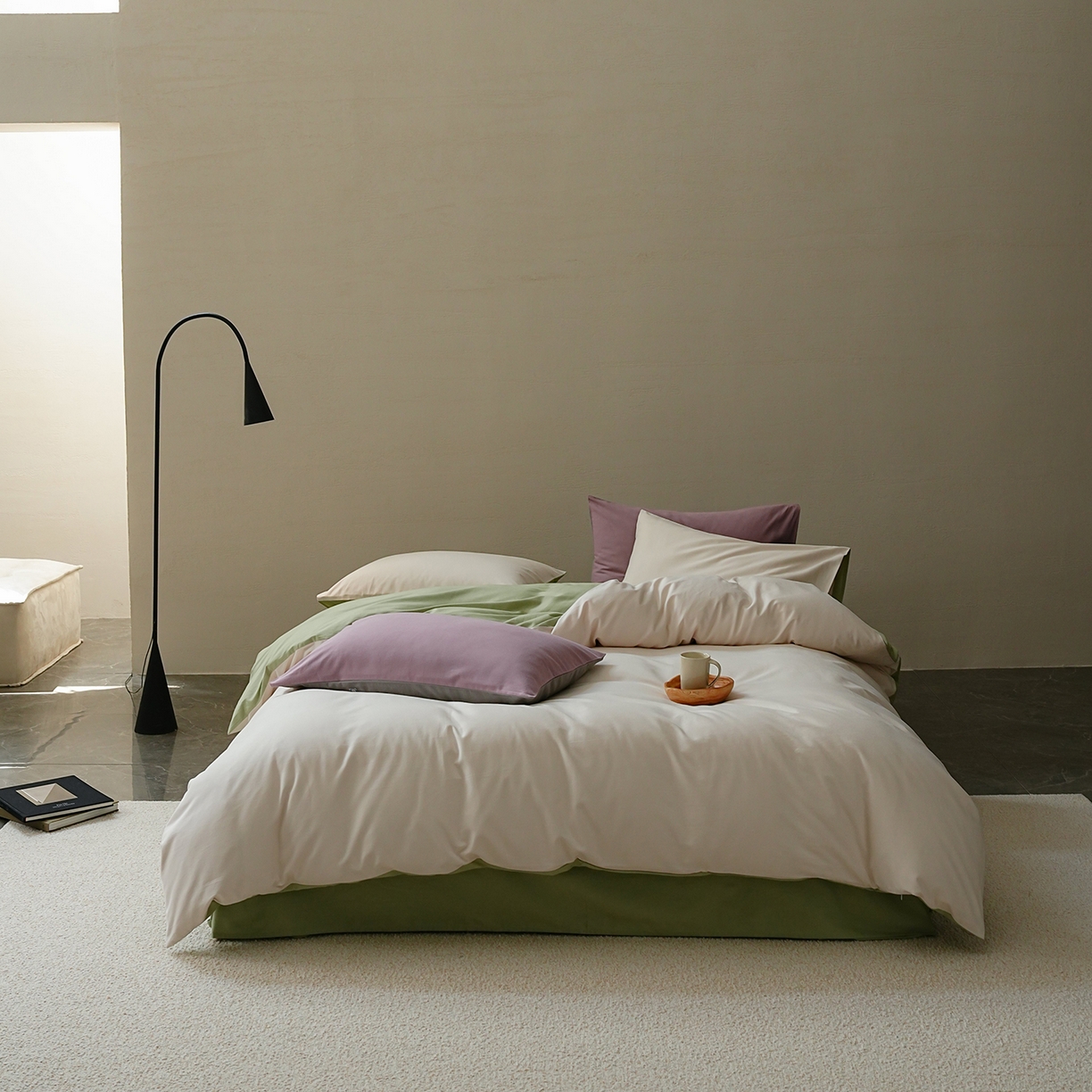 禾时 2025新款A类全棉贡缎磨毛纯色四件套（礼盒包装）-风格1 玉林