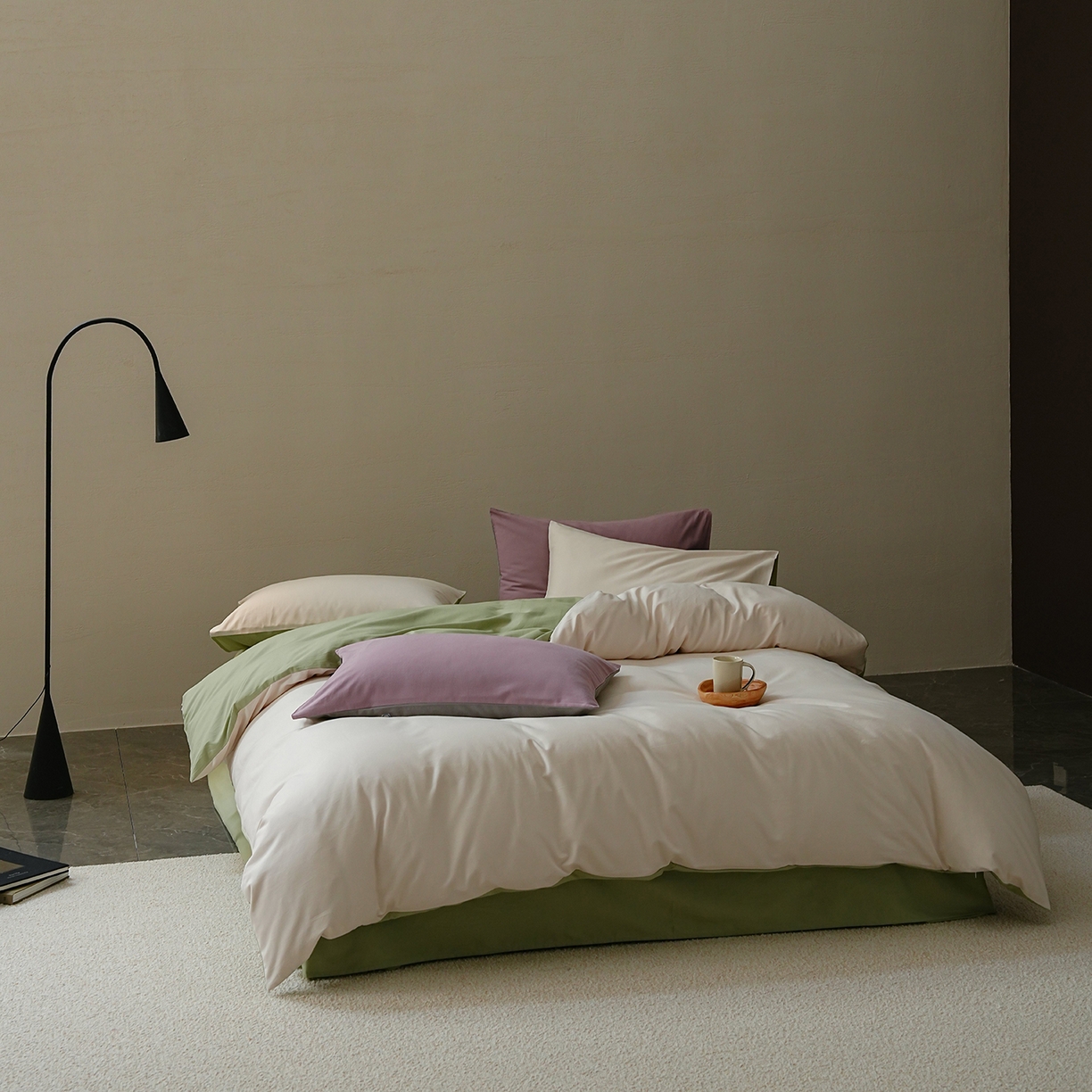 91家纺网 家纺一手货源 找家纺 禾时 2025新款A类全棉贡缎磨毛纯色四件套（礼盒包装）-风格1 玉林