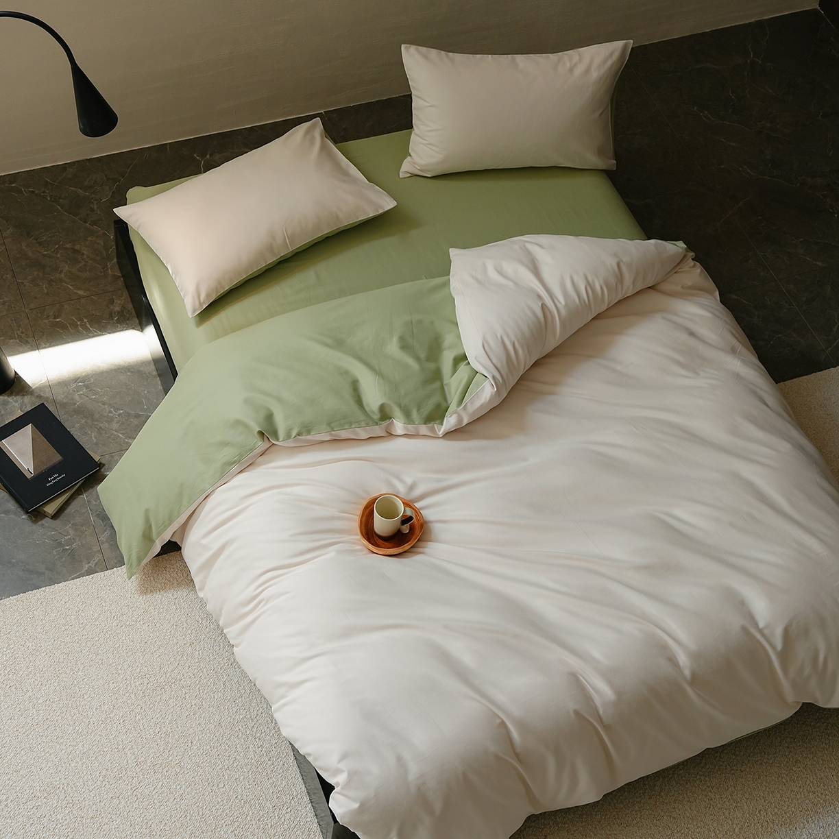 91家纺网 家纺一手货源 找家纺 禾时 2025新款A类全棉贡缎磨毛纯色四件套（礼盒包装）-风格1 玉林