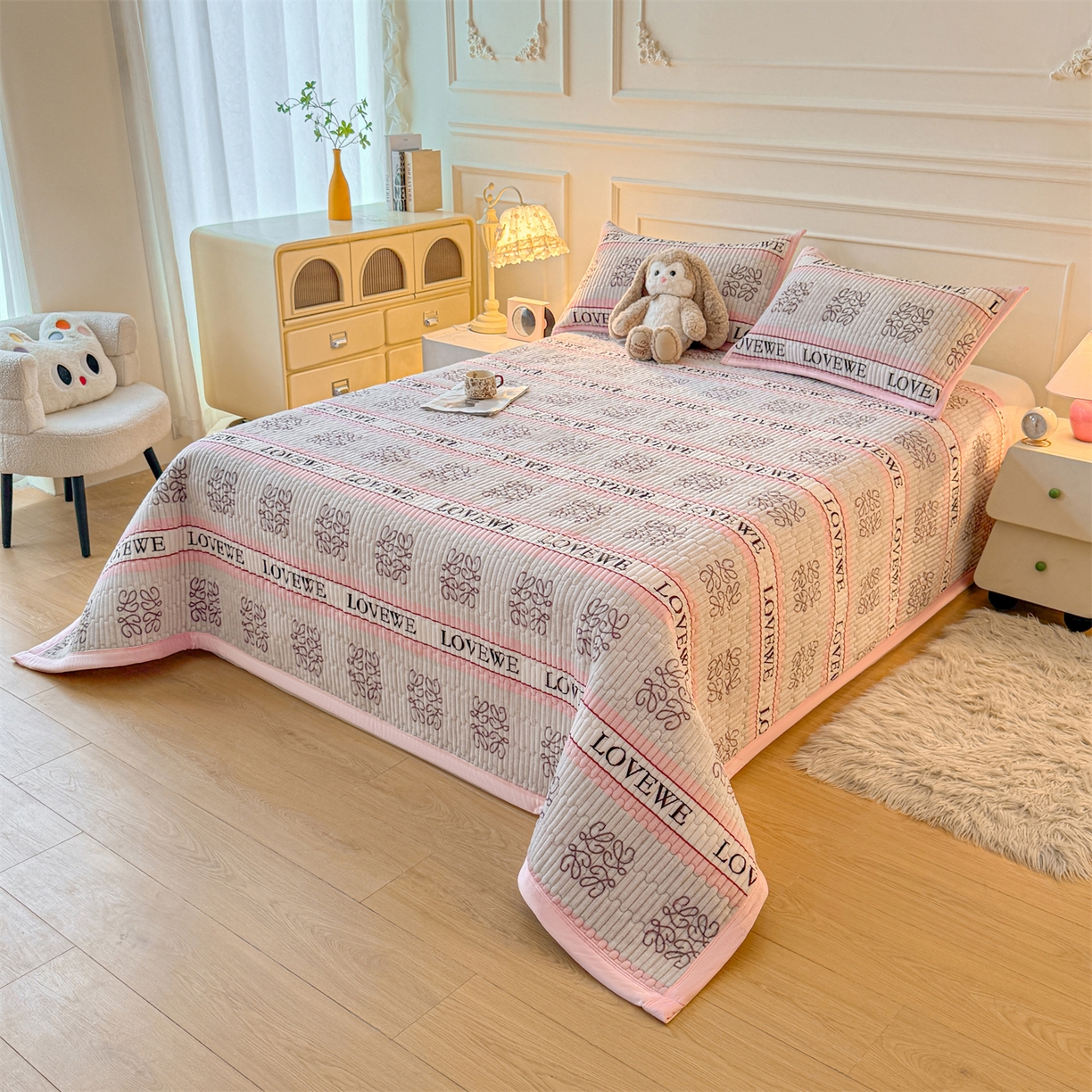 91家纺网 家纺一手货源 找家纺 慕木家纺 2025新款高克重牛奶绒小清新印花卡通夹棉单床盖床盖单件（提供买家秀) 牛奶绒床盖-蝶舞飞