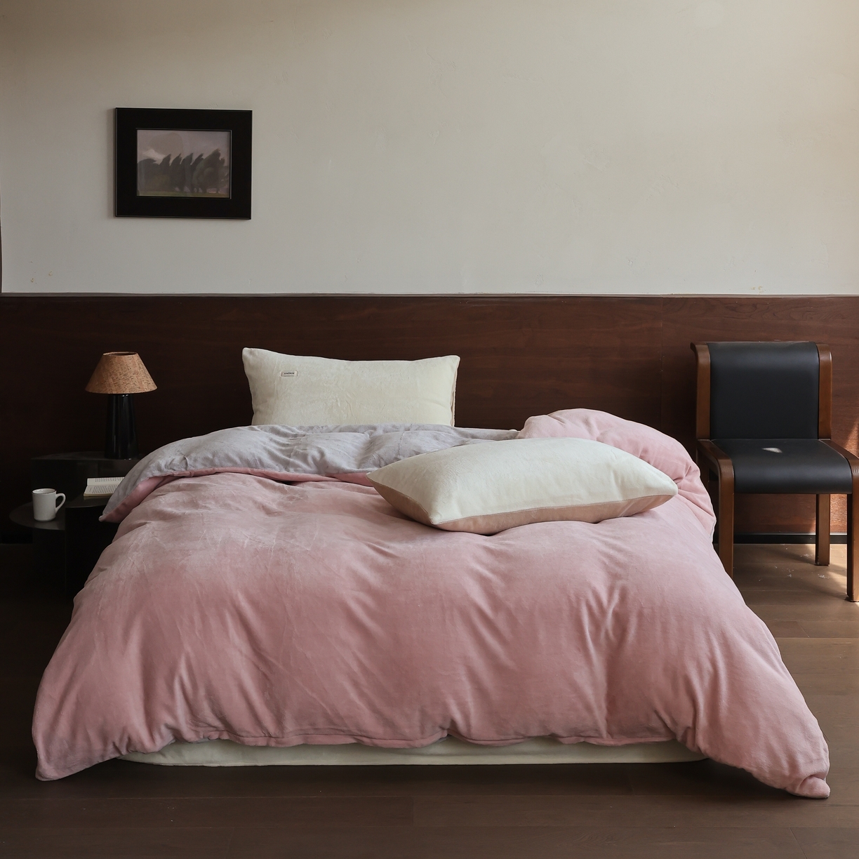 91家纺网 家纺一手货源 找家纺 （总）时光里 2025新款230克纯色简约双拼牛奶绒四件套单品被套