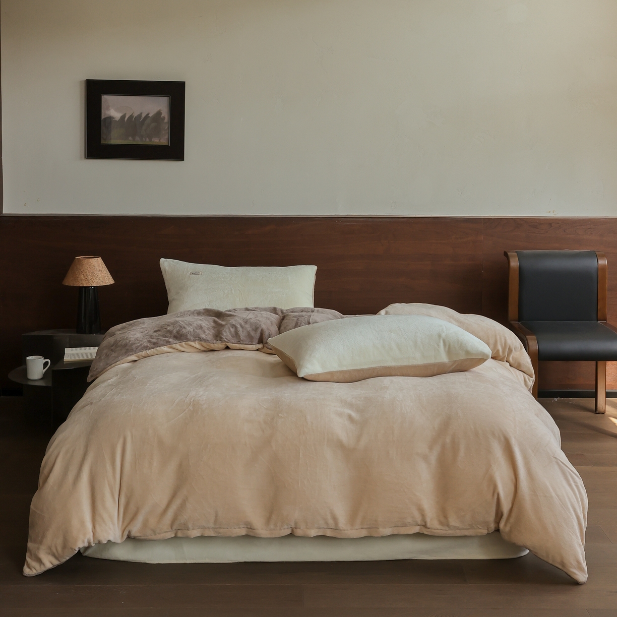 91家纺网 家纺一手货源 找家纺 （总）时光里 2025新款230克纯色简约双拼牛奶绒四件套单品被套