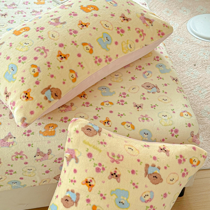 91家纺网 家纺一手货源 找家纺 澜妃 2025新款高克重软软糯糯牛奶绒单床笠CL系列（小红书推荐） CL-卖萌修狗