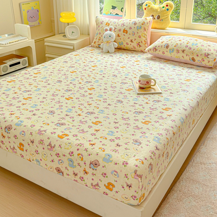 91家纺网 家纺一手货源 找家纺 澜妃 2025新款高克重软软糯糯牛奶绒单床笠CL系列（小红书推荐） CL-卖萌修狗