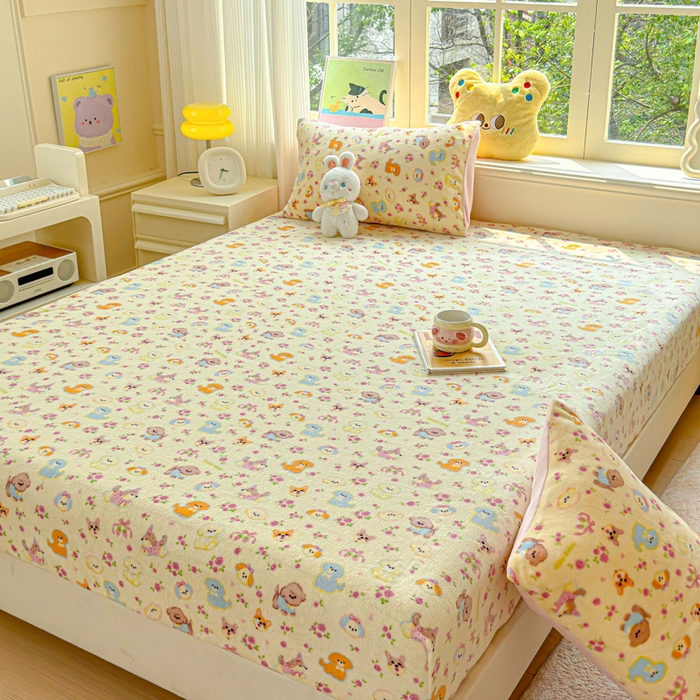 91家纺网 家纺一手货源 找家纺 澜妃 2025新款高克重软软糯糯牛奶绒单床笠CL系列（小红书推荐） CL-卖萌修狗